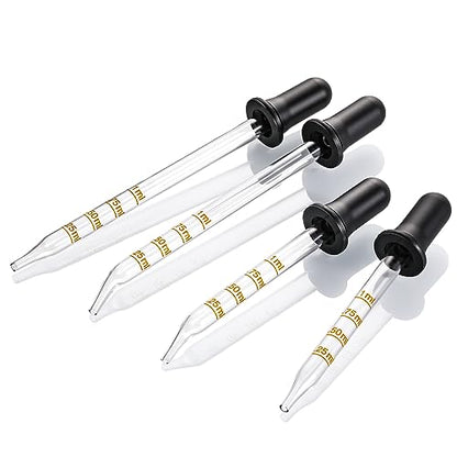 4 Pack, 1 mL Glass Eye Dropper with Measurement - Long & Short, Bent & Straight Tip Calibrated Glass Medicine Droppers, Accurate Dose Pipette Dropper for Essential Oils, Feeding, Ear, Lab, Health Care