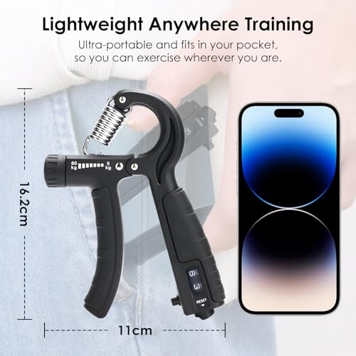 5-in-1 Grip Strength Trainer Kit with Counter, Adjustable Hand Grip(11-132 lbs), Finger Stretcher, Grip Ring & Stress Ball – Grip Strength Trainer for Adults, Home Gym, Arm Workout Equipment