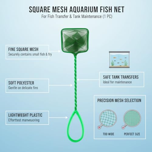Green Square Mesh Aquarium Net for Fish Transfer and Tank Cleaning - size: 12.2 x 2.95 x 2.76"