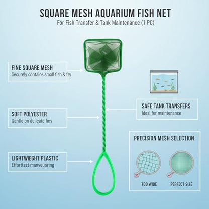 Green Square Mesh Aquarium Net for Fish Transfer and Tank Cleaning - size: 12.2 x 2.95 x 2.76"