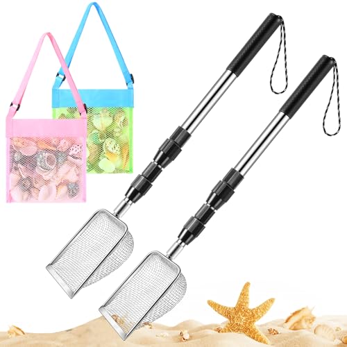 New Upgraded 2 Pcs Shark Tooth Sifter with Seashell Bags, Beach Sand Sifter, Sand Scoop Shell Scooper for Beach Scoop Shovel Sifter Tool for Picking Up Shells, Shark Tooth Sifter Dipper - color: Black
