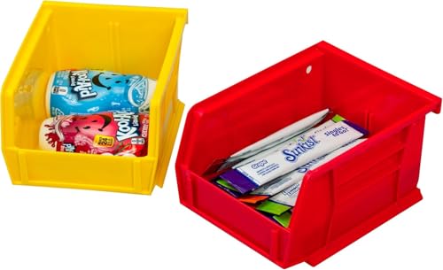Akro-Mils 30210 AkroBins Plastic Storage Bins, Space-Saving Stackable Bins for Garage, Pantry, Craft Organization, 5" x 4" x 3", Red, 24-Pack