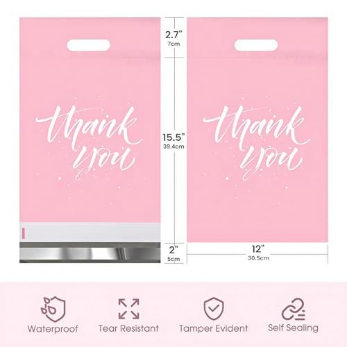 Metronic Poly Mailers 12x15.5 100 Pcs | Upgrade Design Shipping Bags with Handle | Mailing Envelopes for Clothing with Self Adhesive | Easy to Carry, Waterproof and Tear-Proof Postal Bags Light Pink - color: Pink, size: 12X15.5" 100PC