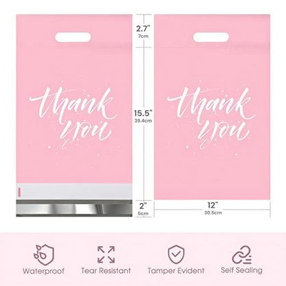 Metronic Poly Mailers 12x15.5 100 Pcs | Upgrade Design Shipping Bags with Handle | Mailing Envelopes for Clothing with Self Adhesive | Easy to Carry, Waterproof and Tear-Proof Postal Bags Light Pink - color: Pink, size: 12X15.5" 100PC
