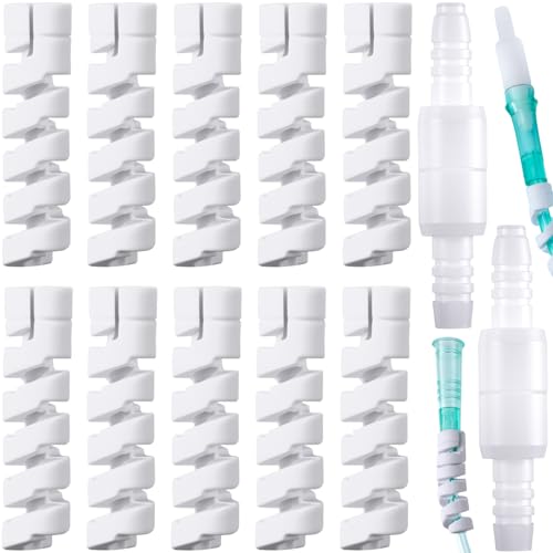 12 Packs Oxygen Tube Support Crimp Straightener, 360-Degree Rotatable Oxygen Tube Connectors, Retractable Oxygen Tubing Support Swivel Connectors Supplies for Nasal Cannula - color: White, 12 Packs