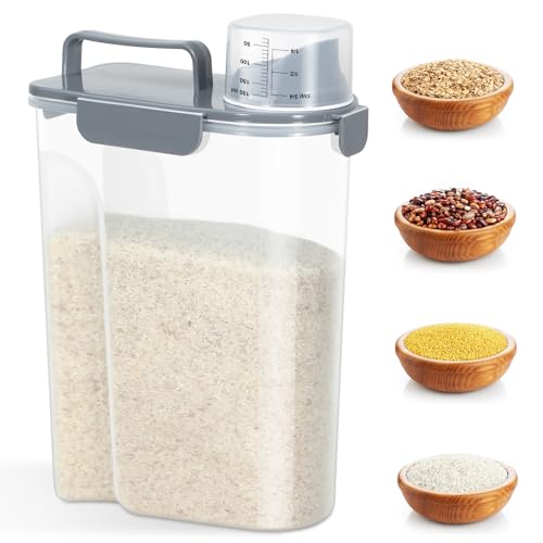 Rice Storage Container 10 Lbs, Airtight Food Dispenser with Large Spout and Cup for Pet Dog Cat Food Storage 7 Lbs - color: Grey-10L