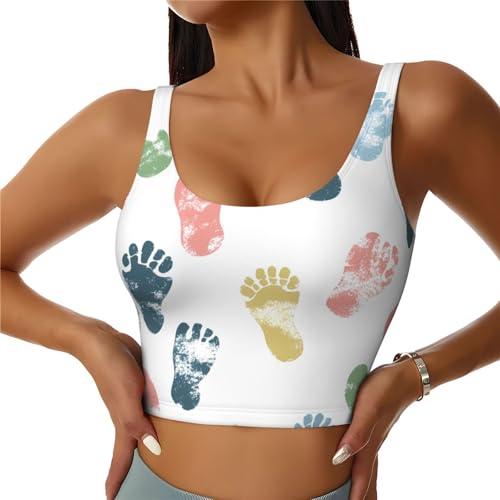Display of Footprints Printed Women's Sports Tank top with Removable Chest Pads for Fitness