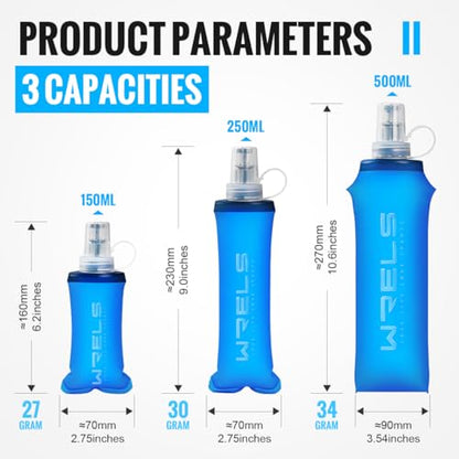 WRELS TPU Collapsible Soft Flask,Lightweight PBA Free Folding Running Water Bottles,Leakproof Durable Hydration Flask for Outdoors (250ml/8.45oz-Dark Blue) - color: 250ml/8.45oz-Dark Blue