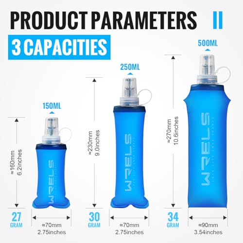 WRELS TPU Collapsible Soft Flask,Lightweight PBA Free Folding Running Water Bottles,Leakproof Durable Hydration Flask for Outdoors (500ml/16.9oz-Dark Blue) - color: 500ml/16.9oz-Dark Blue