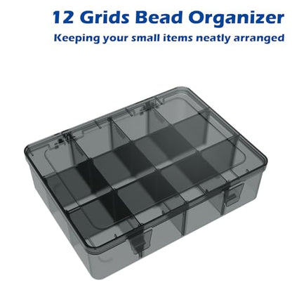 Clear Organizer Box,12 Grids Organizer Box with Removable Dividers for Jewelry,Bead Storage Organizer Box,Plastic Compartment Container for Tool Tackle Box, Gray