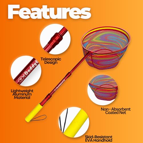 Kids Fishing Net - Extendable Telescopic Landing Net for Boy Girl Children Catching Small Fish Crab Shrimp Minnow Dragonfly Beach Pier Lake River Ocean
