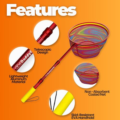 Kids Fishing Net - Extendable Telescopic Landing Net for Boy Girl Children Catching Small Fish Crab Shrimp Minnow Dragonfly Beach Pier Lake River Ocean