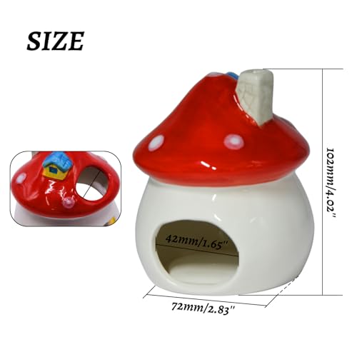 AnRui Aquarium Decoration Ceramic Fish Tank Hideout Cave Cute Mushroom Aquarium Décor Thematic Ornaments for Cichlid, Small Fish, Shrimp to Play Hide Breed Habitat, Red
