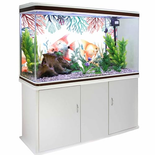 Ocean Tropical Fish Aquarium Background 12x30 Inch Self-Adhesive Fish Tank Decorations, Coastal Blue Coral Marine Life Seagrass Decorative Fish Tank Background Polyester Aquarium Decor Poster