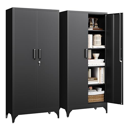 71" H Metal Storage Cabinet with 2 Doors and 4 Shelves,Tall Kitchen Pantry Cabinets,Utility Pantry Organizers for Cupboard/Dining/Bathroom/Home Office/Garage, Steel Tool Cabinets - color: Black, size: 70.9 X 32 X 16 In(H X W X D)