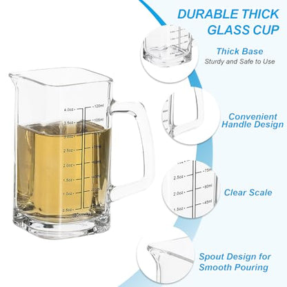 PATIKIL Glass Measuring Cup with Handle, 4 Ounce/120ml Glass Liquid Beaker Liquid Measure Cup with V-shaped Spout and 2 Scales for Kitchen Restaurant, Clear/Black
