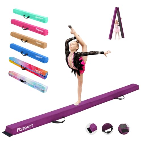FBSPORT 8ft/9ft/9.5ft Balance Beam Folding Gymnastics Beam Foam Balance Floor Beam Equipment for Kids Adults, Suede Cover Anti Slip Base with Carry Bag for Home School Gym Training - color: Purple, size: 9.5ft*6in*2.5in(288*15*6cm)