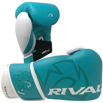 RIVAL Boxing RFX-Guerrero-V Bag Gloves, Multi-Layered Inner Foam Padding (HDEF), Premium Leather, Wrist Lock 2 System - color: Teal/White, size: 10 oz.