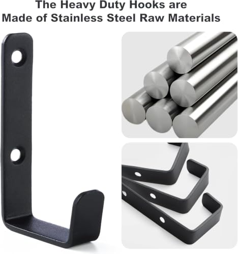 Heavy Duty Hooks, Stainless Steel Hooks for Hanging, Wall Mount Hook, Coat Hook, Wall Hooks Towel Hook Garage Holder Screw Hanger, Utility Hooks, Black (4 Pack) - color: Black 4