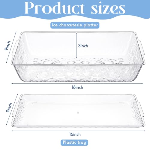 2 Set 16" x 9" Plastic Chilled Serving Tray for Parties with Compartments Ice Chilled Party Platter Charcuterie Serving Board Cold Dish Dip for Fruit Seafood Vegetable Appetizer (Clear) - color: Clear