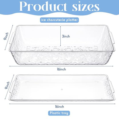 2 Set 16" x 9" Plastic Chilled Serving Tray for Parties with Compartments Ice Chilled Party Platter Charcuterie Serving Board Cold Dish Dip for Fruit Seafood Vegetable Appetizer (Clear) - color: Clear