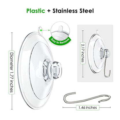 Hangerspace Suction Cup Hooks, 1.77 Inches Clear PVC Suction Cups with Metal Hooks Removable Small Suction Cups for Shower Bathroom Kitchen Wall Window Glass Door 12 Pack - size: Small