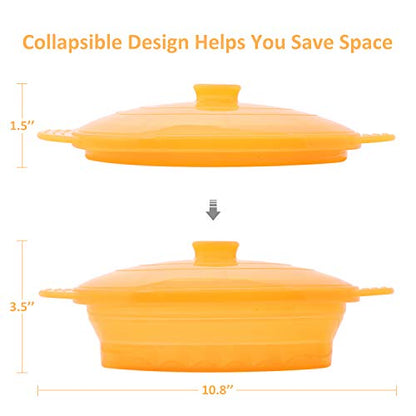 Microwave Steamer Cooker Collapsible Bowl-Silicone Steamer Cookware with Handle Lid for Vegetables Fish Prep Meal Food with Removable Rack BPA Free, Easy to Store, Freezer & Dishwasher Safe, Orange