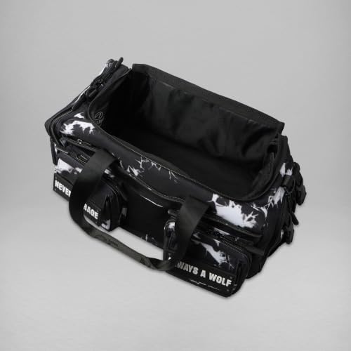 WOLFpak 30L Perfect Duffle Bag - Sports Tactical Gym Bag (Black Lightning) | 180° Full Opening, Hard Shell Base, Shoe Compartment, Dual Cup Holders, Trolley Sleeve, YKK® Zippers - color: Black Lightning
