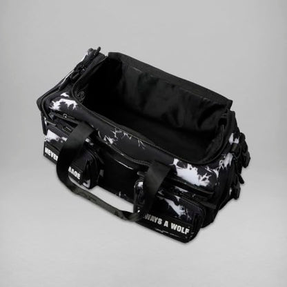 WOLFpak 30L Perfect Duffle Bag - Sports Tactical Gym Bag (Black Lightning) | 180° Full Opening, Hard Shell Base, Shoe Compartment, Dual Cup Holders, Trolley Sleeve, YKK® Zippers - color: Black Lightning