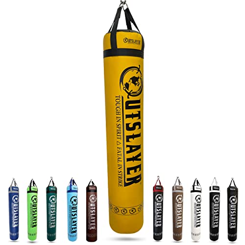 Muay Thai Punching Bag 6ft 150lbs Unfilled Made in USA - color: Yellow/Black, size: With Bottom D-Ring