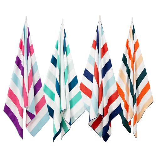 Exclusivo Mezcla 4 Pack Microfiber Quick Dry Large Beach Pool Towels - color: Multi-green/Purple/Navy/Brown, size: 30" x 60"