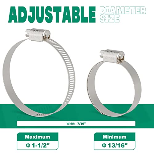 10PCS Hose Clamps Stainless Steel Adjustable 13/16"– 1-1/2"(21-38mm) Worm Gear Hose Clamp, Heavy Duty Metal Small Hose Clamps for Automotive, Pipe, Radiator Plumbing, Fuel Line - size: 13/16"-1-1/2"(21-38mm)
