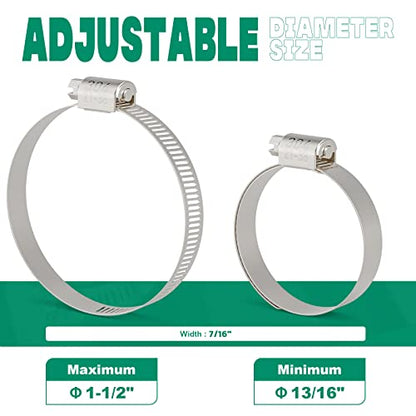10PCS Hose Clamps Stainless Steel Adjustable 13/16"– 1-1/2"(21-38mm) Worm Gear Hose Clamp, Heavy Duty Metal Small Hose Clamps for Automotive, Pipe, Radiator Plumbing, Fuel Line - size: 13/16"-1-1/2"(21-38mm)