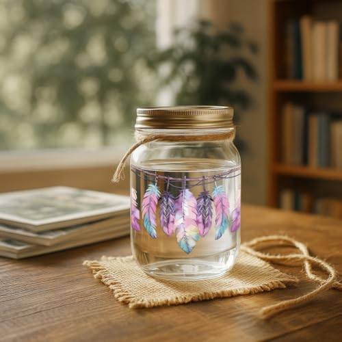 UV DTF Cup Wraps Transfer Stickers Bohemian Feathers Pattern, 10 Sheets Waterproof Custom Vinyl Transfer Sticker 16oz Coffee Glass Cup Tumbler Bottle Mug Decals for Men Women - style: Bohemian feathers