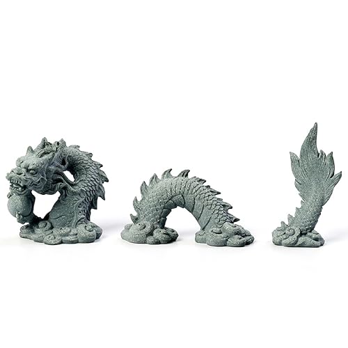 livelyfish Aquarium Dragon Statue Sandstone Ornaments Asian Fish Tank Decor for Freshwater Saltwater Tank Landscape Garden Decorations - color: Gray