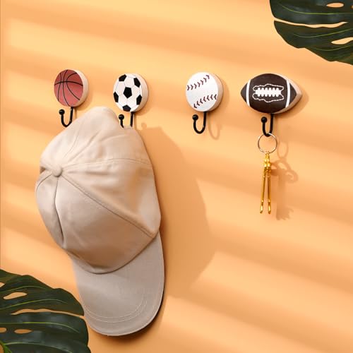 Marsui 4 Pcs Sports Hooks for Wall Nursery, Flat Single Hook, 4 Inch - size: 4 Inch, style: Single Hook