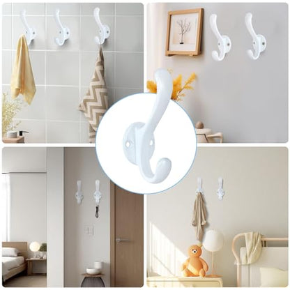 4 Pack Coat Hooks Wall Mount Heavy Duty Utility Retro Double Hooks for Hanging Coats,Hat, Towel, Key, Robe, Scarf, Bag, Cap (White) - color: 4 Pack-White