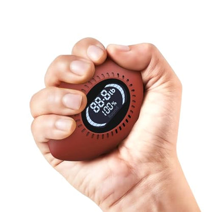 Digital Stress Relief Grip Ball for Adults & Kids, Grip Strength Tester, Hand Strength Gripper up to 220lbs, Forearm Strengthener with Progress Bars & Cheer Sound, Fitness Gift (Brown)