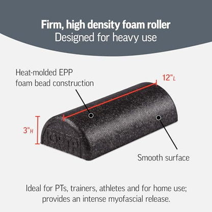 OPTP AXIS Firm Density Foam Roller – Half-Round, Black, 12" X 3" | High density firm foam roller for physical therapy, yoga, Pilates, fitness exercise & sports training, Heat-molded EPP foam - color: Black - 12" X 3" Half-round