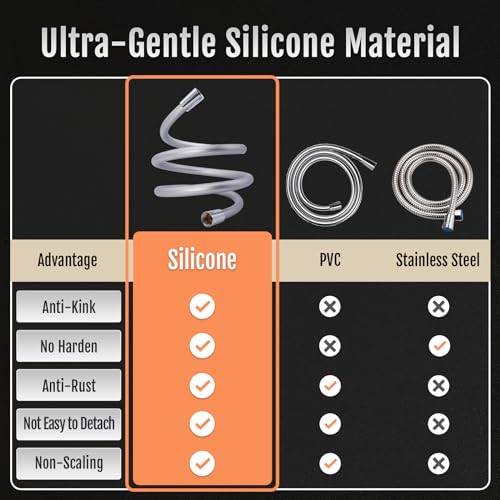 Shower Hose, Ultra-Soft Silicone Shower Hose Extension, Anti-Kink Designed Long Handheld Shower Head Hose Replacement with Brass Insert and Nut, 79 Inches, Silver - color: Silver, size: 79 Inches