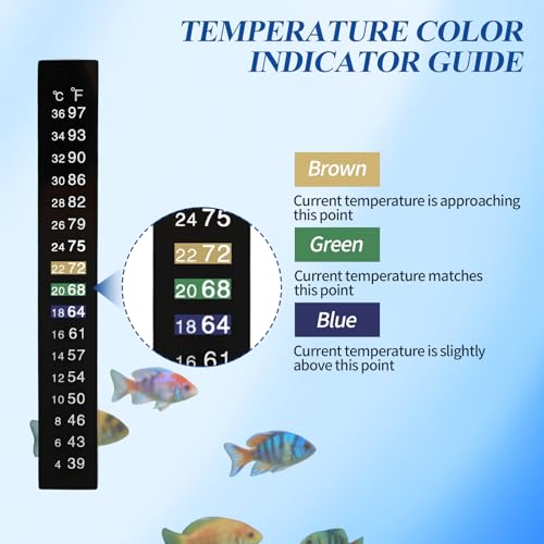 6 Pack Aquarium Thermometer Strips, 39-97℉ Fish Tank Thermometer Tape, Amphibian and Reptile Thermometer Stickers, Adhesive Brewing Thermometer Stickers for Kombucha, Wine & Beer