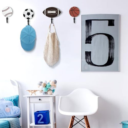 Marsui 4 Pcs Sports Hooks for Wall Nursery, Flat Single Hook, 4 Inch - size: 4 Inch, style: Single Hook