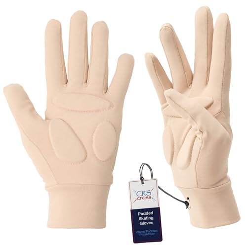 CRS Cross Padded Ice Skating Gloves. Warm Padded Protection. Figure Skating | Water Resistant Poly-Spandex Gloves. 3 Custom Pads Provide Protection for Skating, Dance, Roller, Cheer. Girls/Ladies Sizes - color: Tan, size: Youth Medium/Large