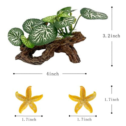 Star-Fish Silk Leaf pad Hammock Artifical Driftwood cave Fish Tank Decorations, Aquarium Decor Driftwood cave x 1pc, Fish Tank Accessories Starfish x 2pcs