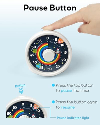 BellMan Visual Timer with Pause Button, Time Management Tool, Design for Home, Office and Gift, Rocket