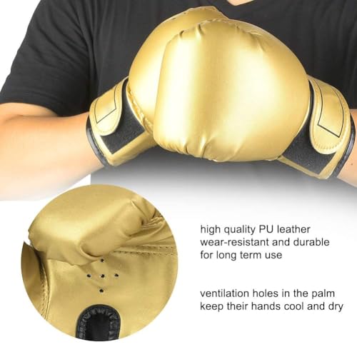 HERCHR Boxing Gloves, PU Leather Taekwondo Gloves Professional Fighting Children Boxing Training Gloves Thickened Punching Sparring Training Mitts for Kids - color: gold