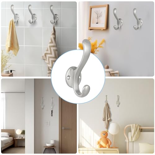 10 Pack Coat Hooks Wall Mount Heavy Duty Utility Retro Double Hooks for Hanging Coats,Hat, Towel, Key, Robe, Scarf, Bag, Cap (Silver) - color: 10 Pack-Silver