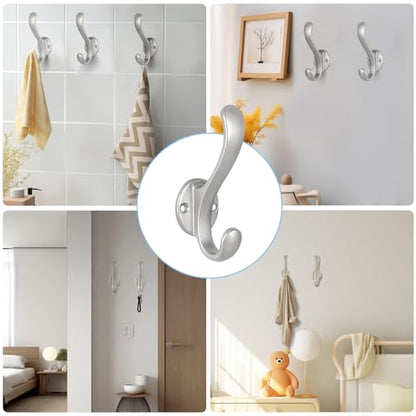 10 Pack Coat Hooks Wall Mount Heavy Duty Utility Retro Double Hooks for Hanging Coats,Hat, Towel, Key, Robe, Scarf, Bag, Cap (Silver) - color: 10 Pack-Silver