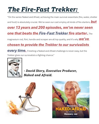 Fire-Fast Trekker. Best Emergency Waterproof Survival Fire Starter. Magnesium and Euro Fire Steel Ferro Rod. Compact Durable Tool for Bushcraft, Camping, Backpacking, Hiking, Hunting, or Bug Out Bag