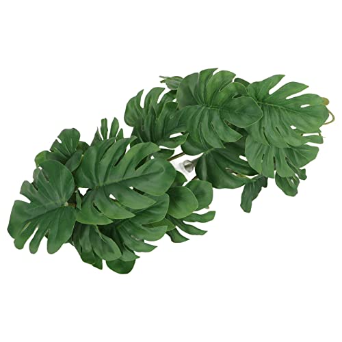 GLOGLOW Reptile Silk Plant Leaves, Jungle Vines Plastic Terrarium Plant Leaves Simulation Aquarium Decoration Tree Branch with Suction Cup for Terrarium Fish